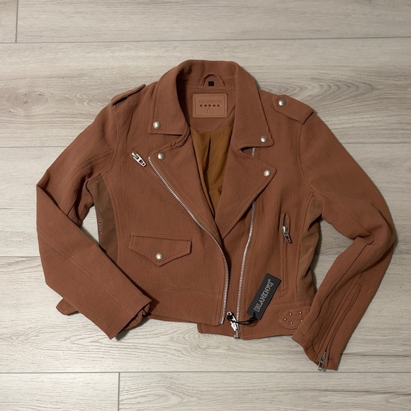 Blank NYC Jackets & Blazers - Blank NYC Cropped Brown Leather Moto Jacket
